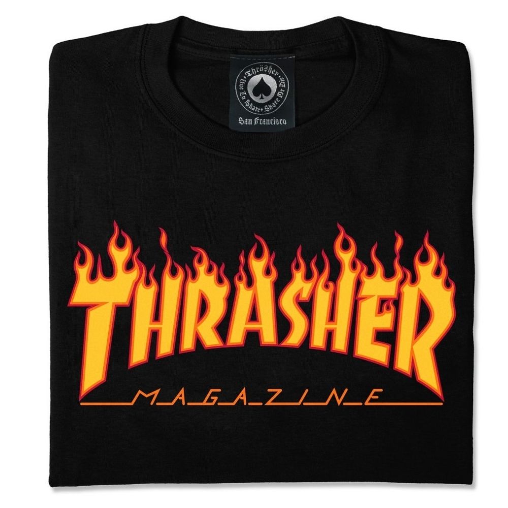 T-SHIRT THRASHER FLAME LOGO BLACK